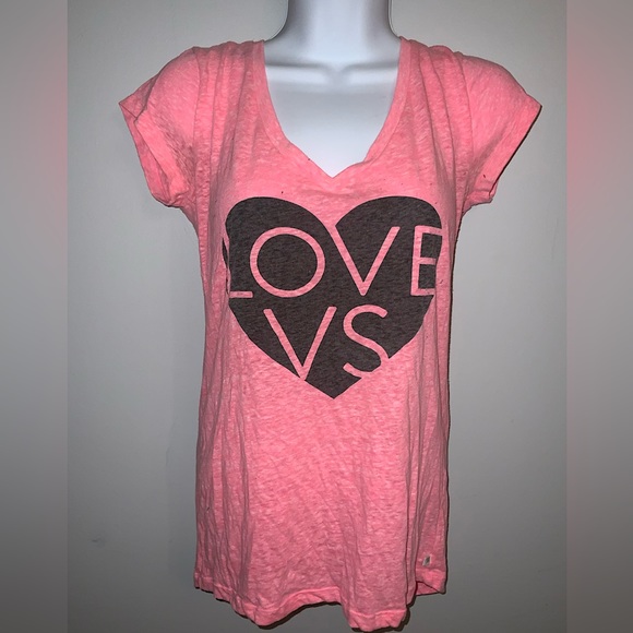 Cute Pink & Black Victoria’s Secret V-Neck Tee Sz SP - Picture 1 of 5